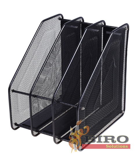 Tavă pentru hîrtie verticală, 3 secții, din metal tip plasă, neagră